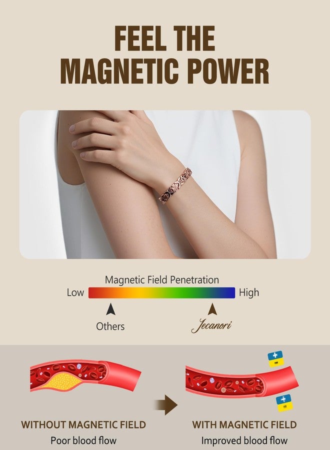 سوار جيكانوري النحاسي المغناطيسي للنساء - مغناطيس بقوة 3500 غاوس - مشبك قابل للطي عالي الجودة وطول قابل للتعديل، ذهبي وردي - Image 3